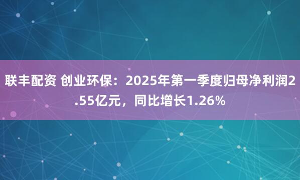 联丰配资 创业环保：2025年第一季度归母净利润2.55亿元，同比增长1.26%