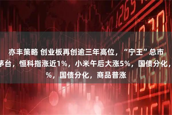 亦丰策略 创业板再创逾三年高位，“宁王”总市值超贵州茅台，恒科指涨近1%，小米午后大涨5%，国债分化，商品普涨